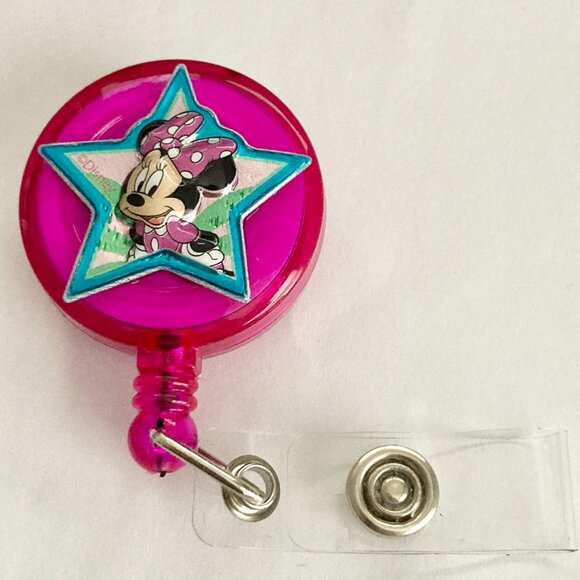 Disney Minnie Mouse Charm ID Badge Holder Lanyard Retractable Reel Pink Dots - Picture 3 of 5